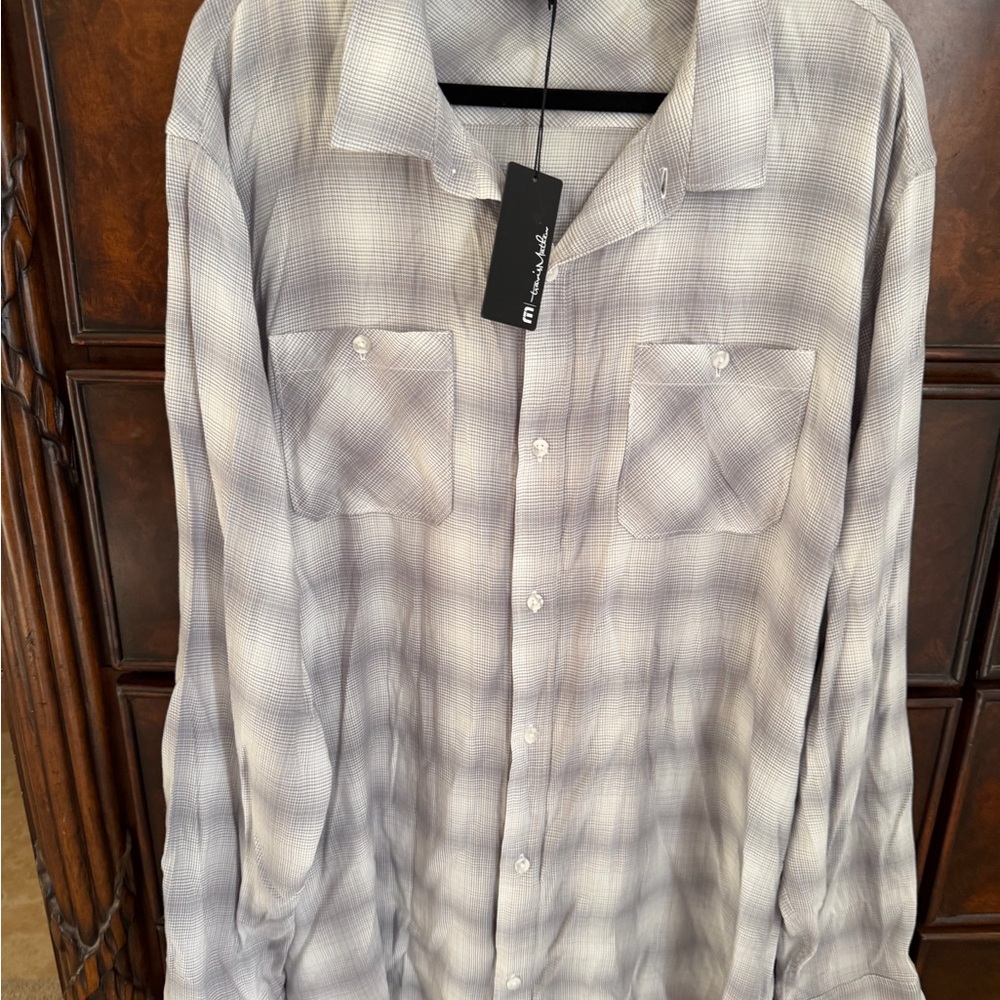 Travis Mathew Gray Checkered Casual Shirt